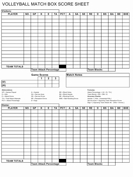 Volleyball Stat Sheet Template Unique Volleyball Match Box Score Sheet Template Download