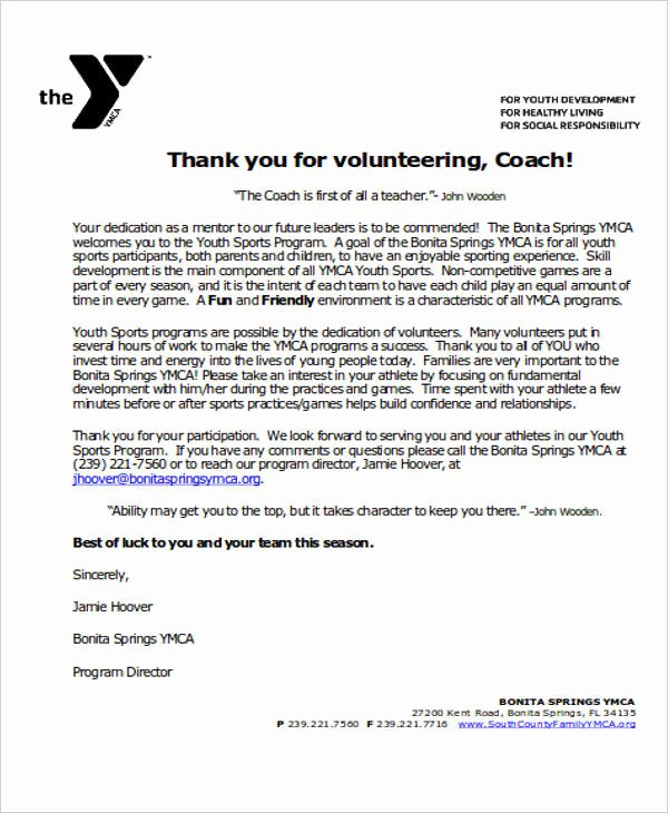 Volunteer Thank You Letters Inspirational 11 Sample Coach Thank You Letters