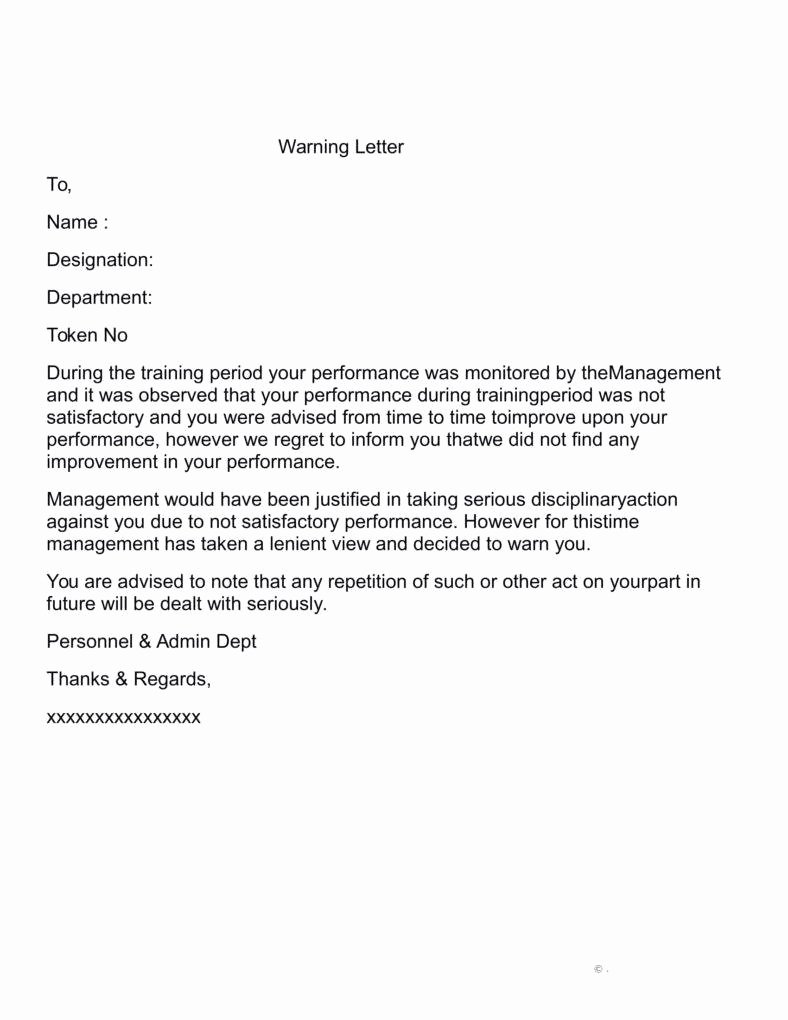 Warning Letter for Unsatisfactory Performance Elegant Warning Letter for Unsatisfactory Performance