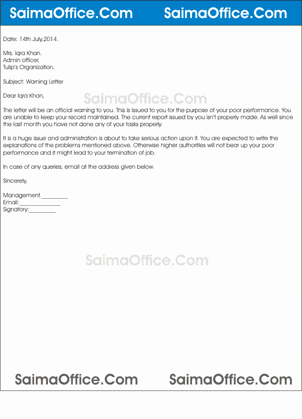 Warning Letter for Unsatisfactory Performance Lovely Warning Letter for Employee Sample