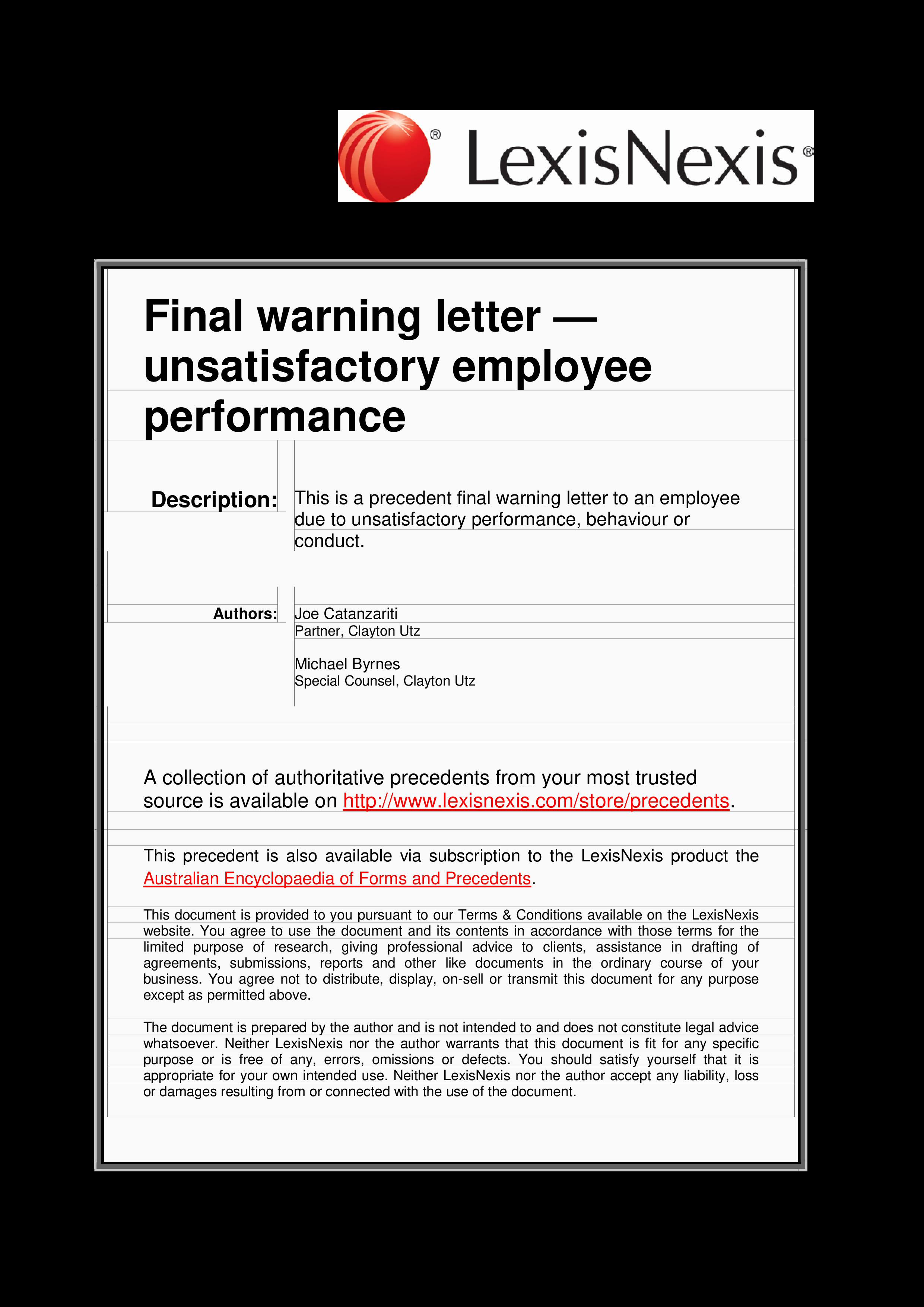 final warning letter to employee poor performance