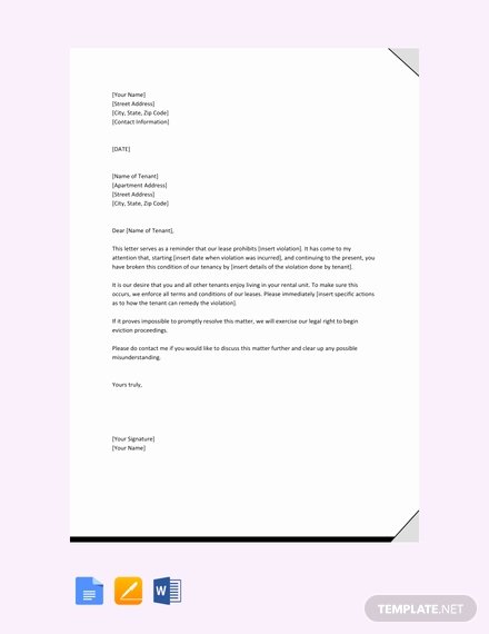 Warning Letter to Tenant Fresh Free Warning Letter to Tenant for Not Paying Rent Template