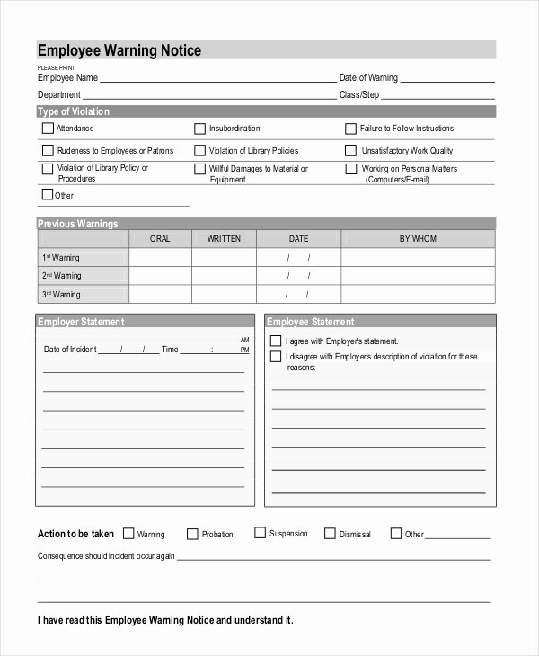 Warning Sheets for Employees Elegant 6 Sample Employee Warning Notice forms