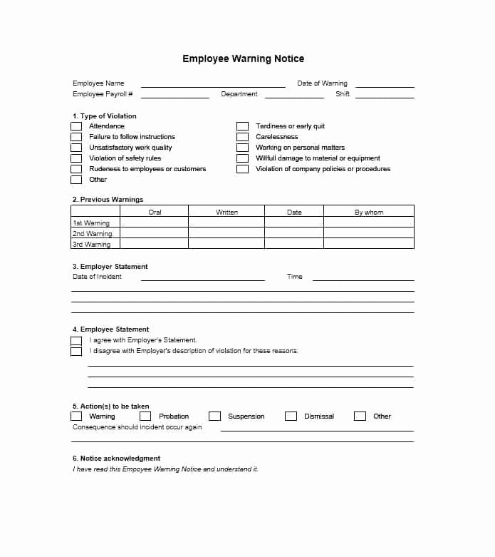 Warning Sheets for Employees Fresh Employee Warning Notice – Business form Letter Template