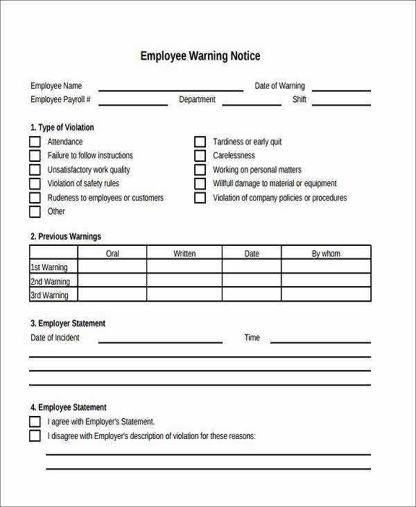 Warning Sheets for Employees Inspirational Sample Notice forms