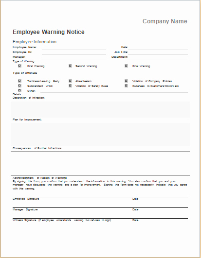 Warning Sheets for Employees Lovely Employee Warning Notice Template for Ms Word