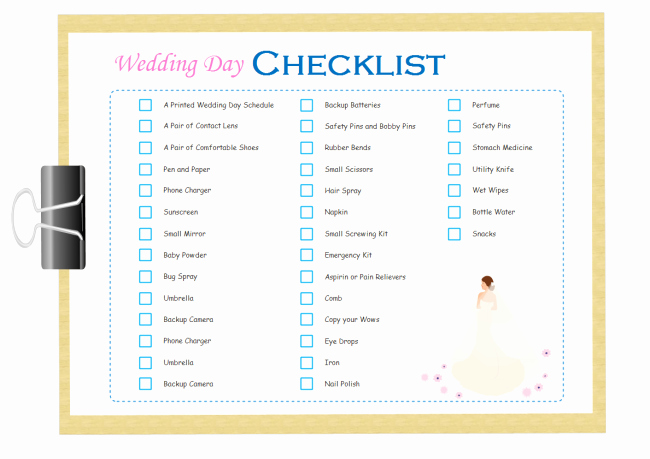 Wedding Day Checklist Printable Fresh Wedding Day Checklist