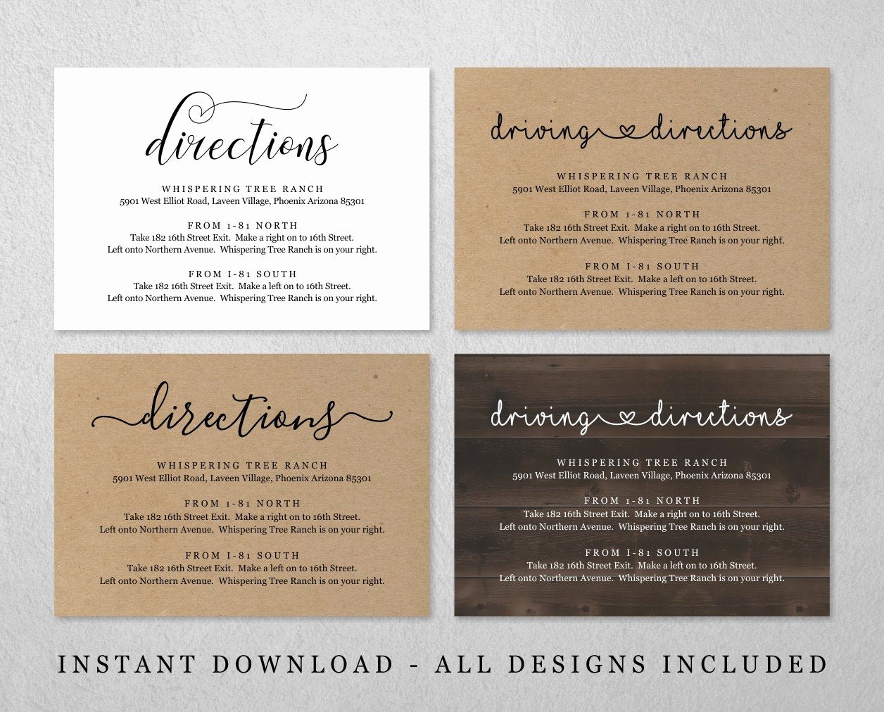 Wedding Direction Cards Template Elegant Directions Card Template Printable Wedding Direction