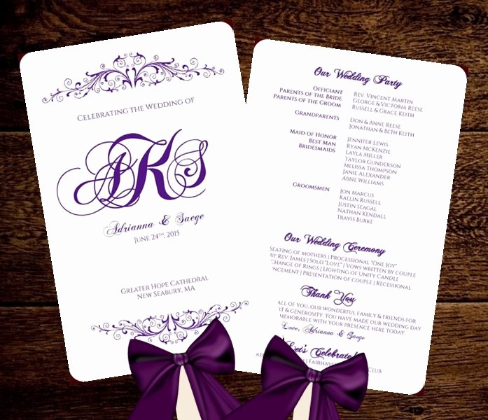 Wedding Fan Template Free New Wedding Fan Program Template Purple Monogram by