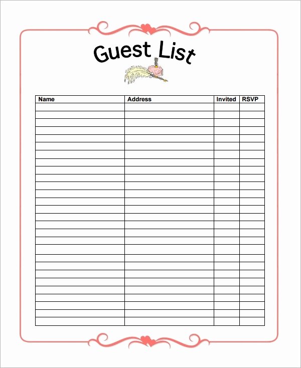 Wedding Guest List Template Printable Awesome 17 Wedding Guest List Templates Pdf Word Excel