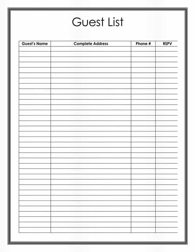 Wedding Guest List Template Printable Inspirational Free Wedding Guest List Templates for Word and Excel