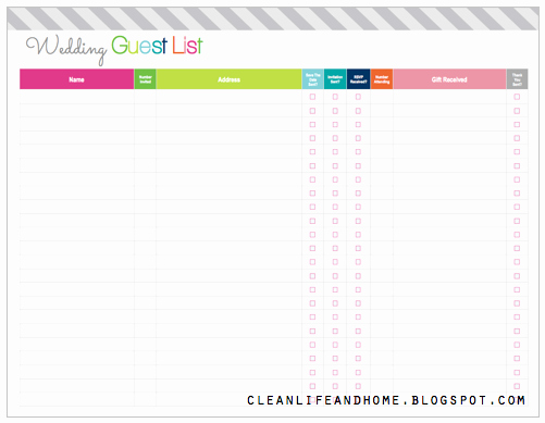 Wedding Guest List Template Printable Lovely Clean Life and Home Freebie Friday Printable Wedding
