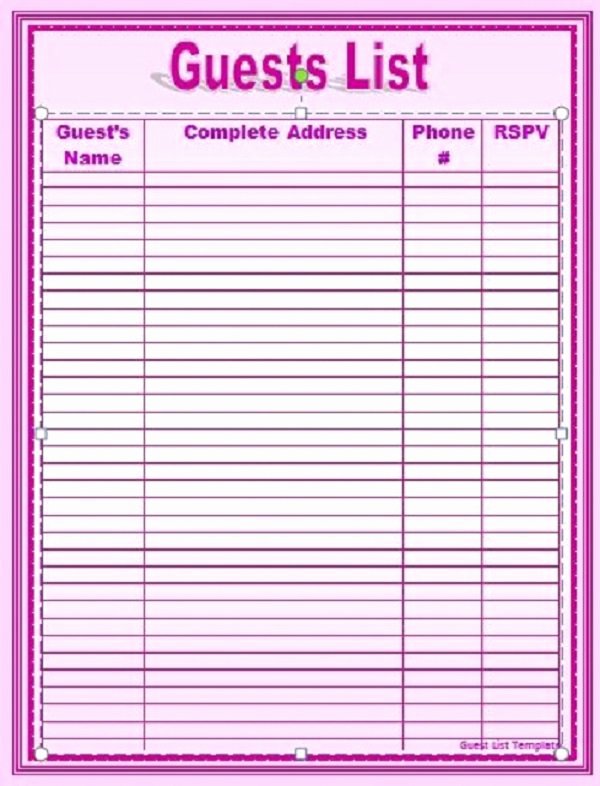 Wedding Guest List Template Printable New 35 Beautiful Wedding Guest List &amp; Itinerary Templates