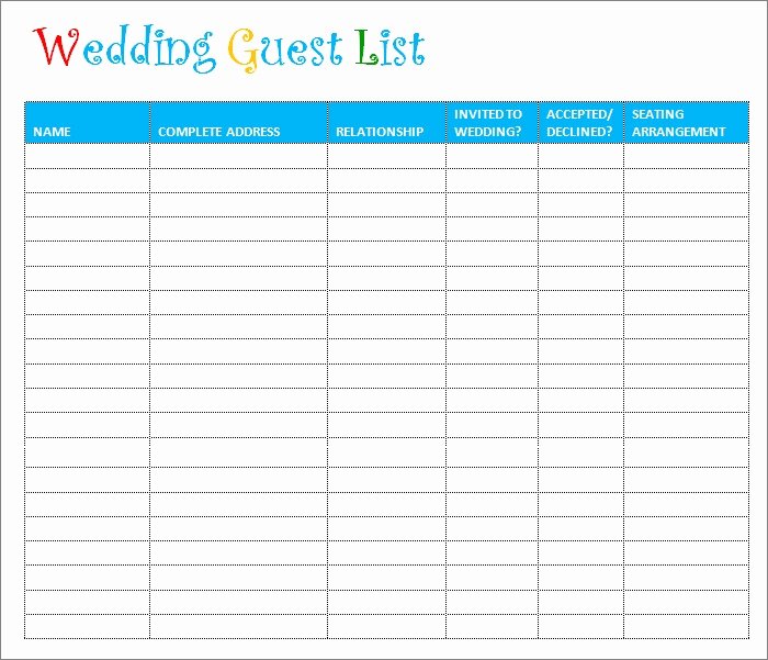 Wedding Guest List Template Printable New Wedding Guest List Template 6 Free Sample Example