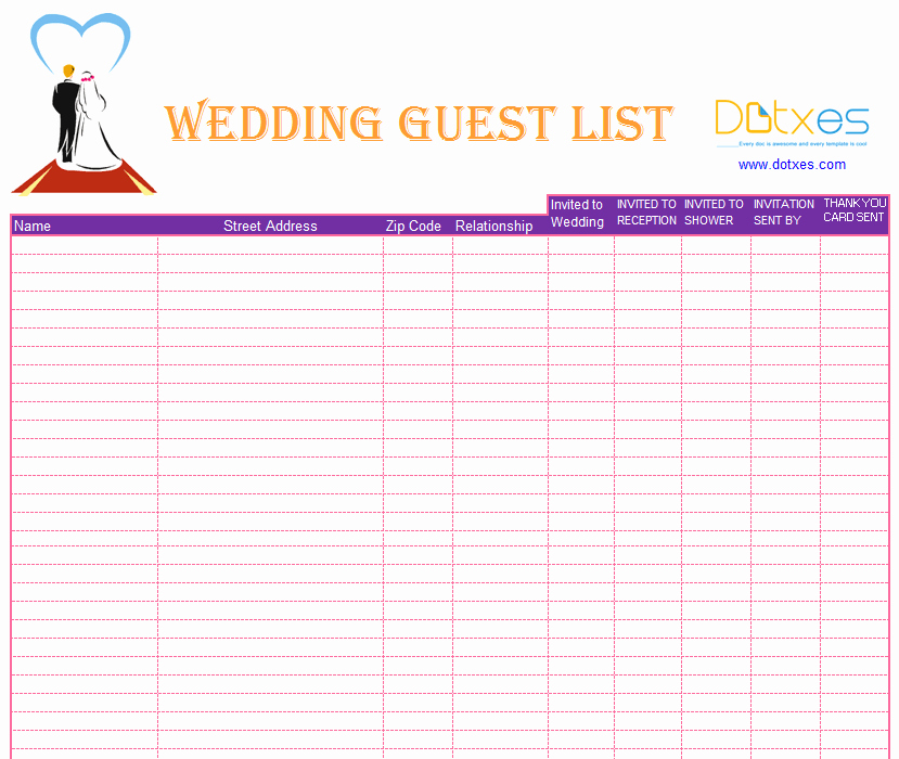 Wedding Guest List Template Printable Unique Blank Wedding Guest List Template Dotxes