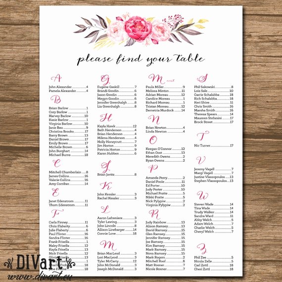 Wedding Seating Chart Alphabetical Awesome Wedding Seating Chart Wedding Seating Plan Alphabetical or