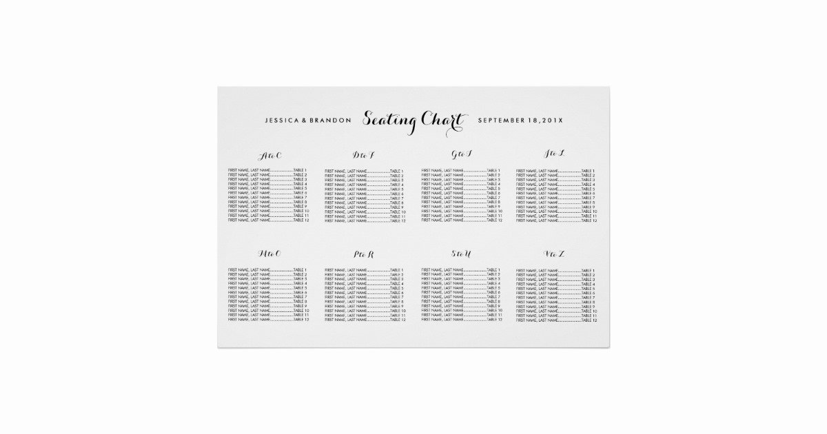 Wedding Seating Chart Alphabetical Luxury Elegant Alphabetical Wedding Seating Chart Poster