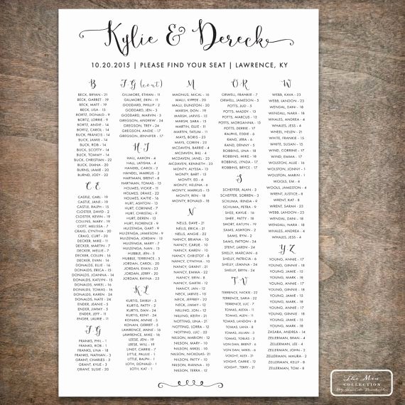 Wedding Table assignment Template Elegant Printable Seating Chart Alphabetized Wedding the Mia
