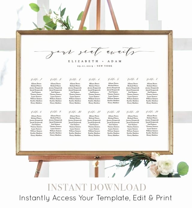Wedding Table assignment Template Luxury Seating Chart Template Printable Wedding Seating Sign