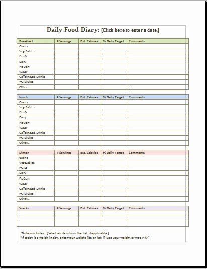 Weekly Food Diary Template Best Of Daily Food Diary Chart Template