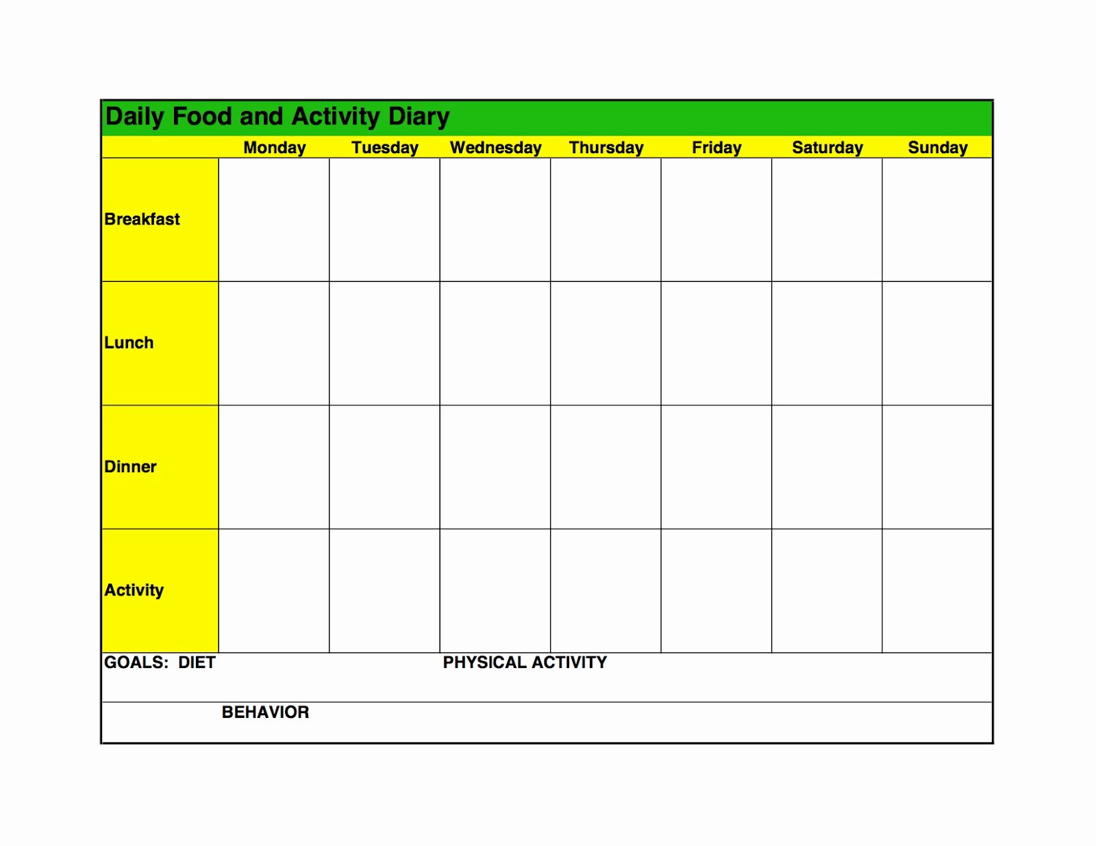 Weekly Food Diary Template Best Of Food Log Template Printable In Excel format Excel Template