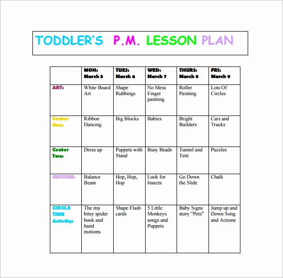 Weekly Lesson Plans for Infants Awesome toddler Lesson Plan Template 9 Free Pdf Word format