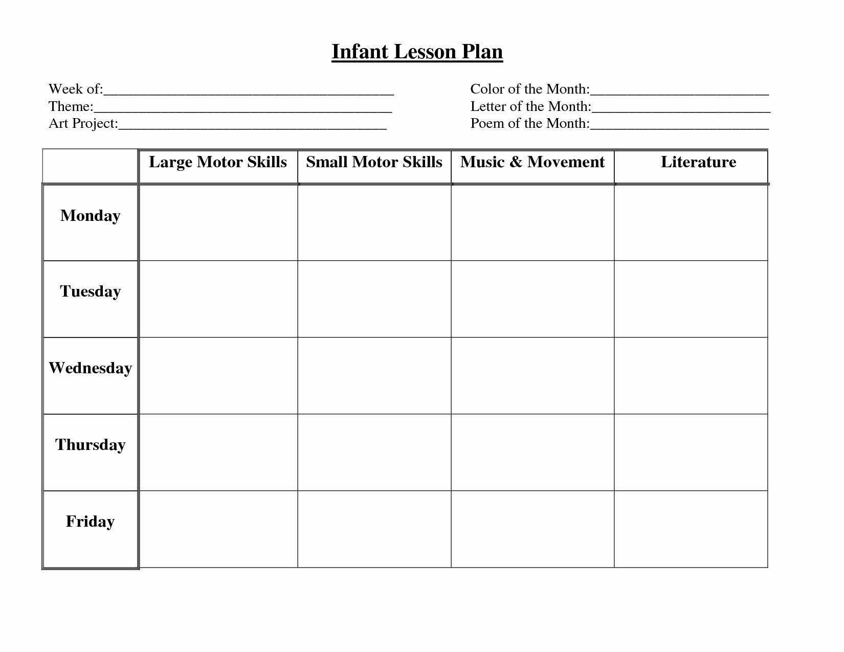 Weekly Lesson Plans for Infants Beautiful Infant Blank Lesson Plan Sheets