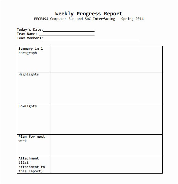 Weekly Progress Report Templates Fresh Sample Weekly Progress Report 13 Documents In Pdf Word