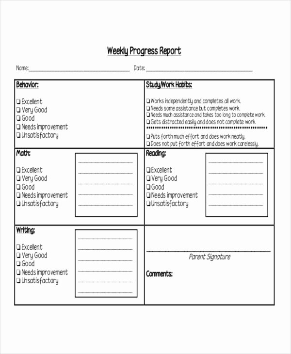 Weekly Progress Report Templates New Student Progress Report Template