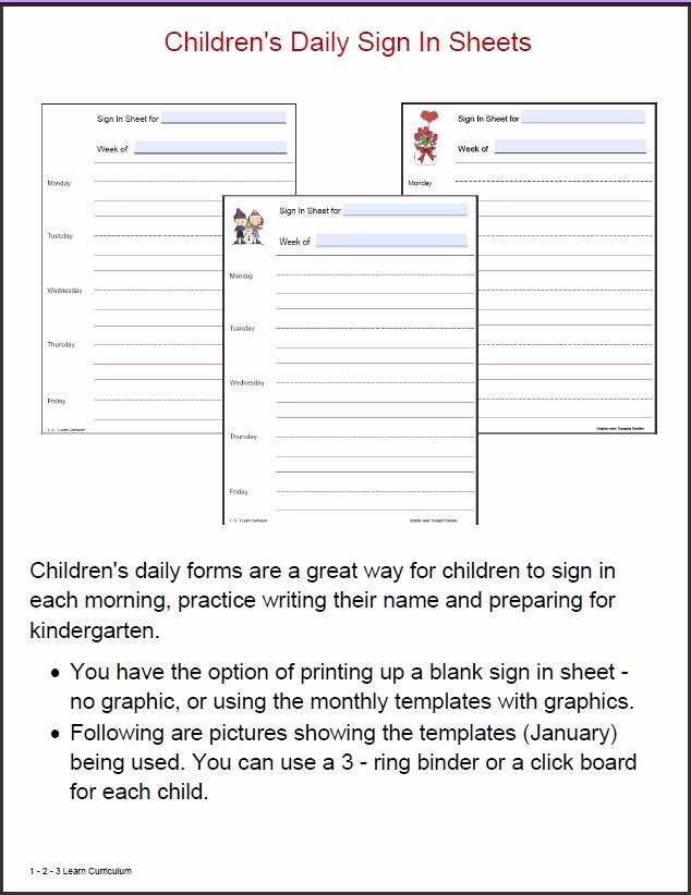 Weekly Sign In Sheet Beautiful Children S Daily Sign In Sheets January and February