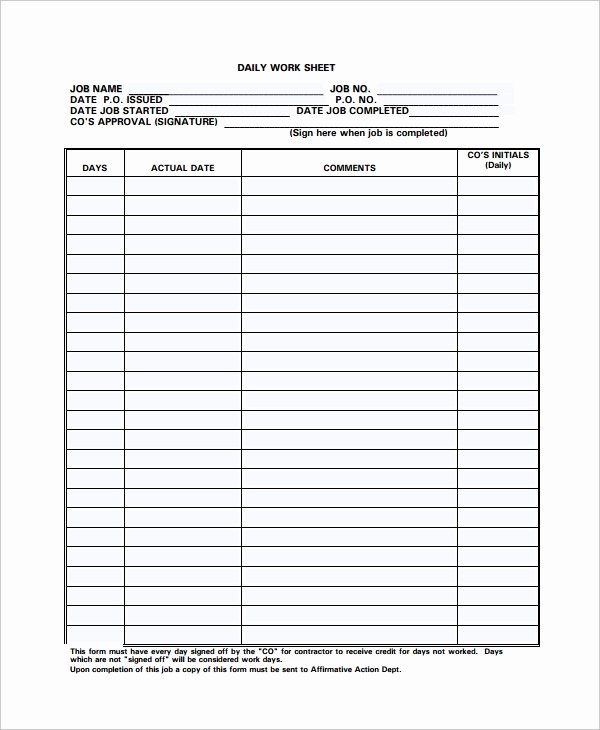 Weekly Sign In Sheet Inspirational Work Log Template – 7 Free Word Excel Pdf Documents