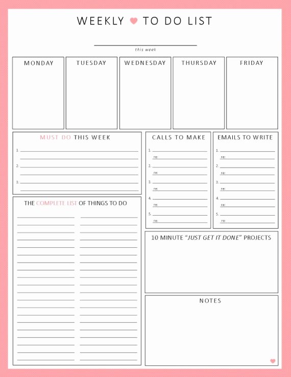 Weekly to Do List Printable Lovely Weekly to Do List 1 Sheet Printable organization by Sheplans