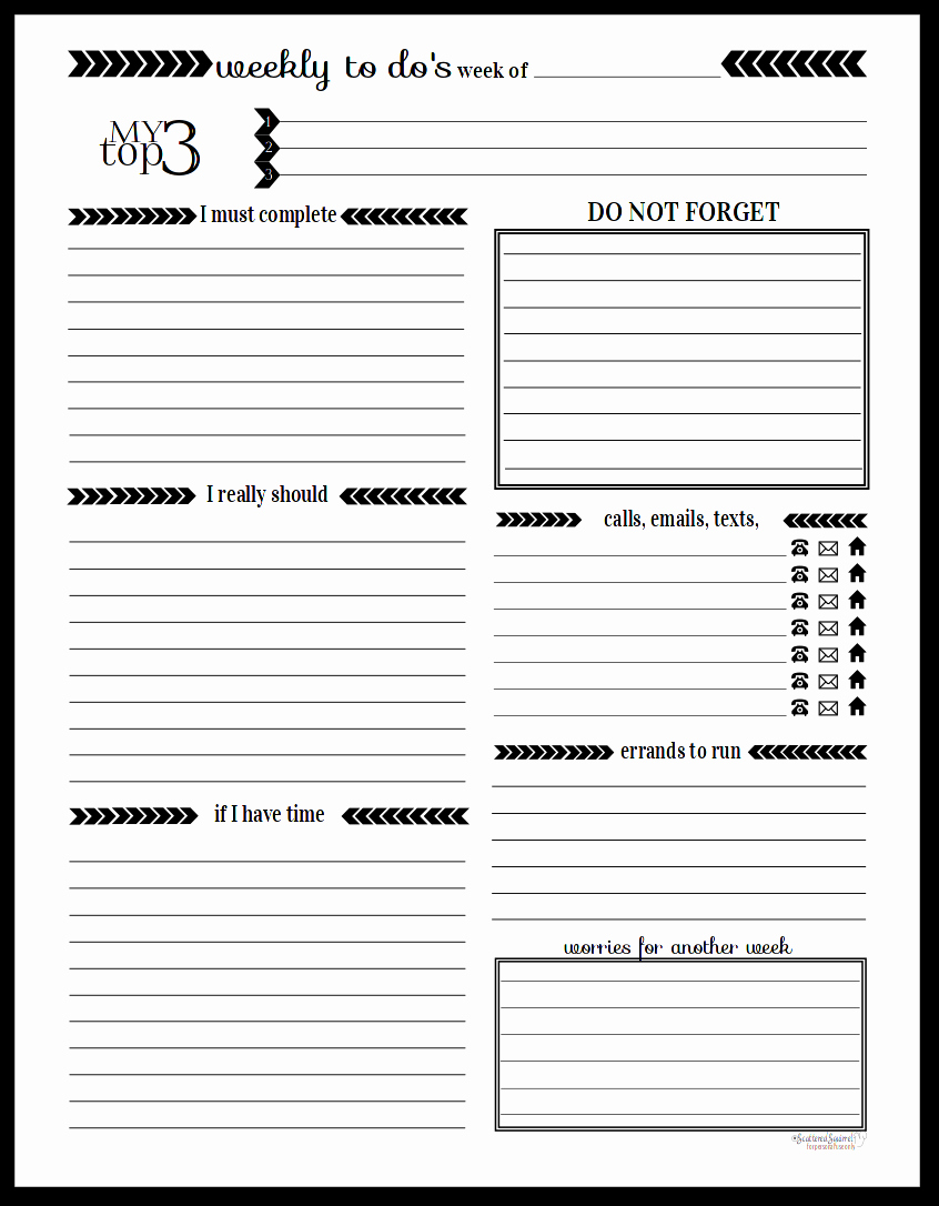 black and white weekly to do list printables