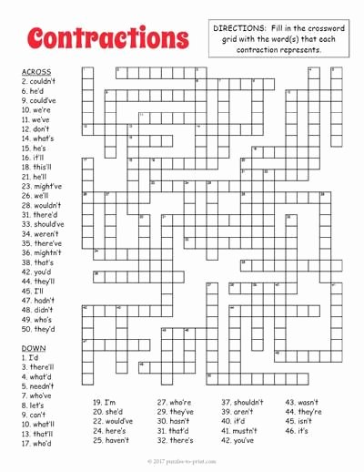 Word Fill In Puzzles Printable Beautiful Contractions Crossword Puzzle Börnin Og Skóli