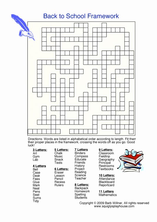 Word Fill In Puzzles Printable Lovely Print and solve Squigly S Free Back to School Framework