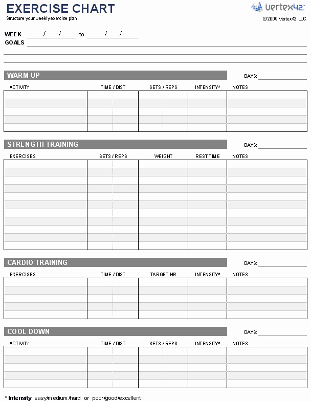 Work Out Chart Awesome Free Exercise Chart Printable Exercise Chart Template