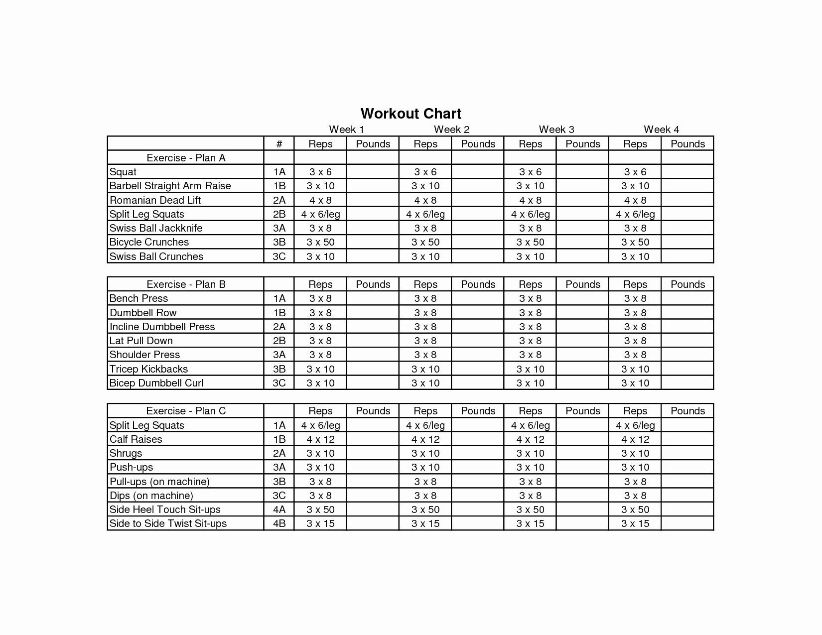 30 Work Out Chart Example Document Template