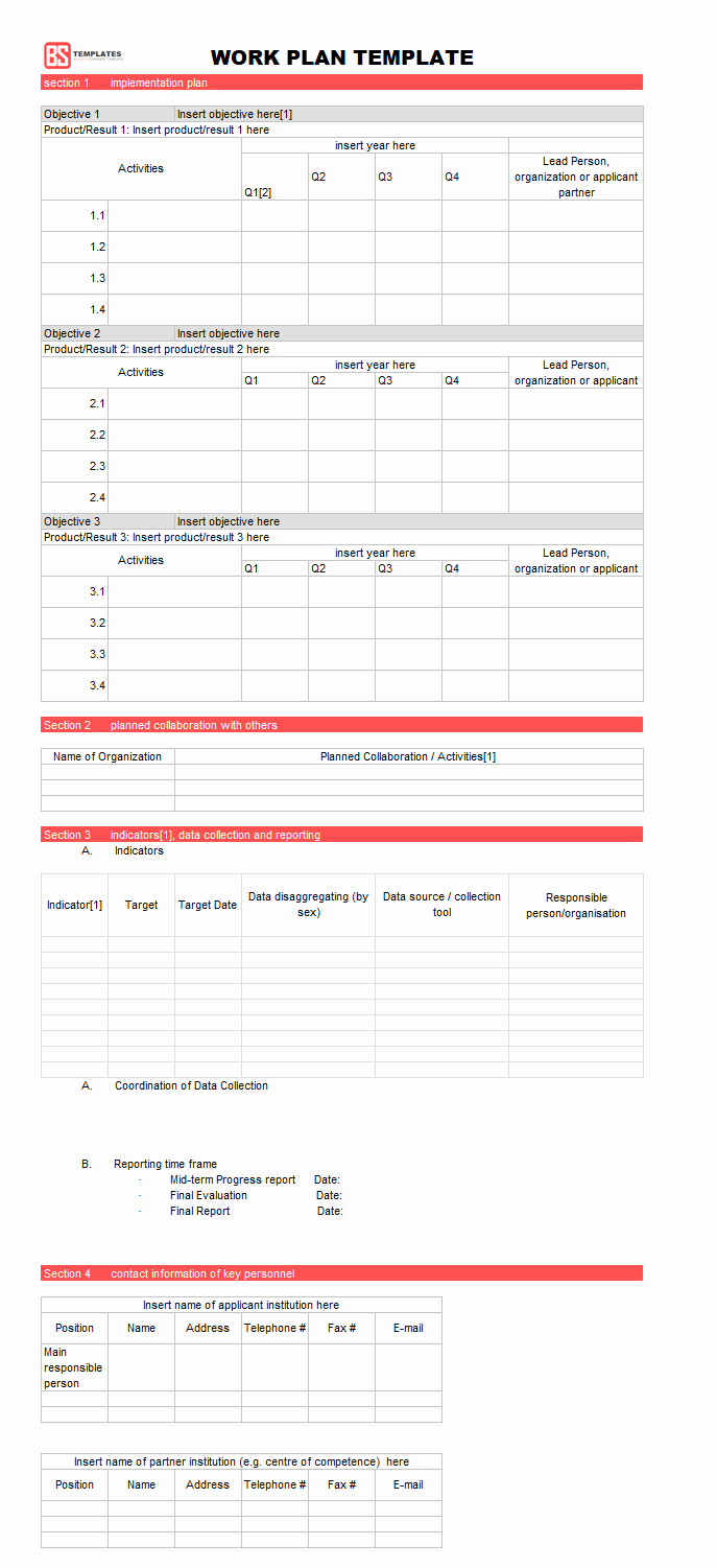 Work Planning Template Excel Elegant Work Plan [ Templates Samples