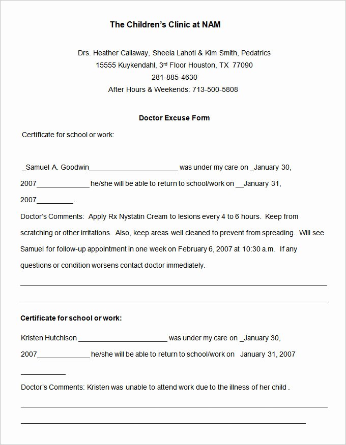 Work Release form From Hospital Awesome 10 Doctors Note Templates Free Samples Examples