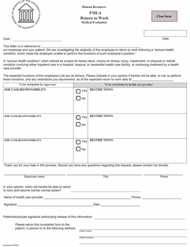 Work Release form From Hospital Beautiful 44 Return to Work &amp; Work Release forms Printable Templates
