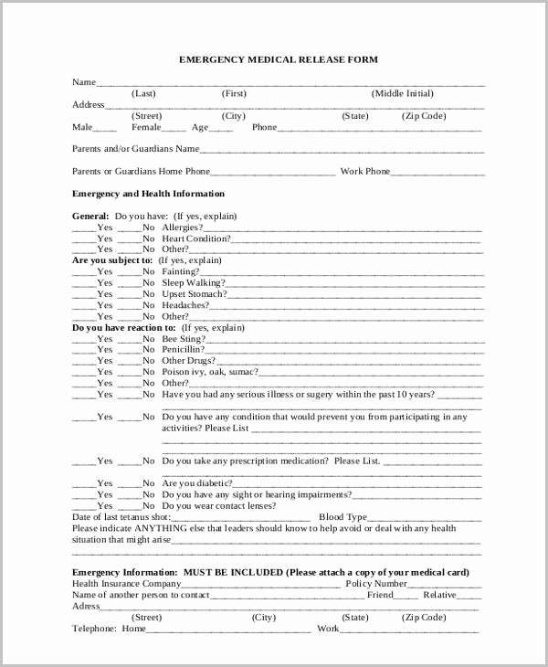 Work Release form From Hospital Best Of Sample Emergency Release form