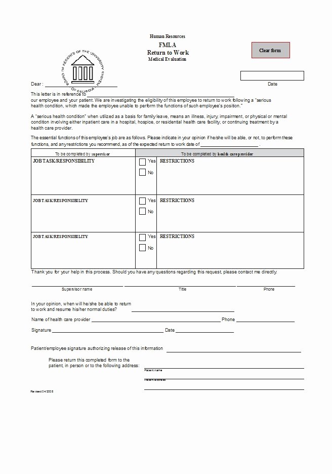 Work Release form From Hospital Elegant 49 Best Return to Work [&amp; Work Release forms] Template Lab
