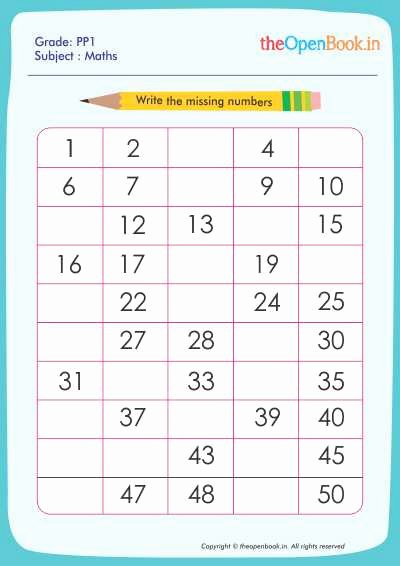 Write the Missing Number New Printable Worksheets for Kids Cbse