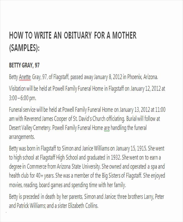 Writing An Obituary for Mom Inspirational 34 Sample Obituary
