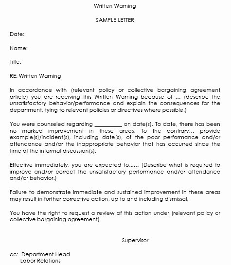 Written Warning Letter Template Awesome Warning Letter Templates 20 Sample &amp; formats for Hr