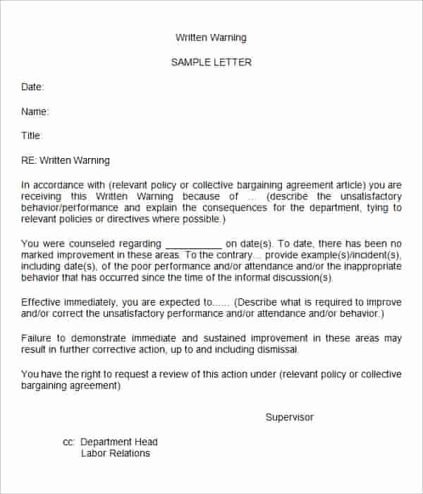 Written Warning Letter Template Unique Memo Letter to Employee